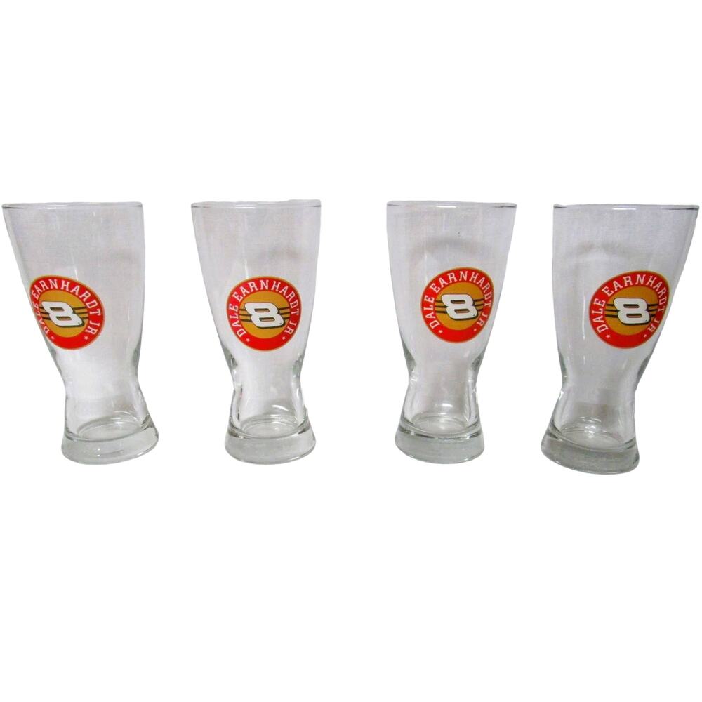 Dale Earnhardt Jr. NASCAR Beer Glasses Set of 4, 12 oz, Clear with the #8 Logo